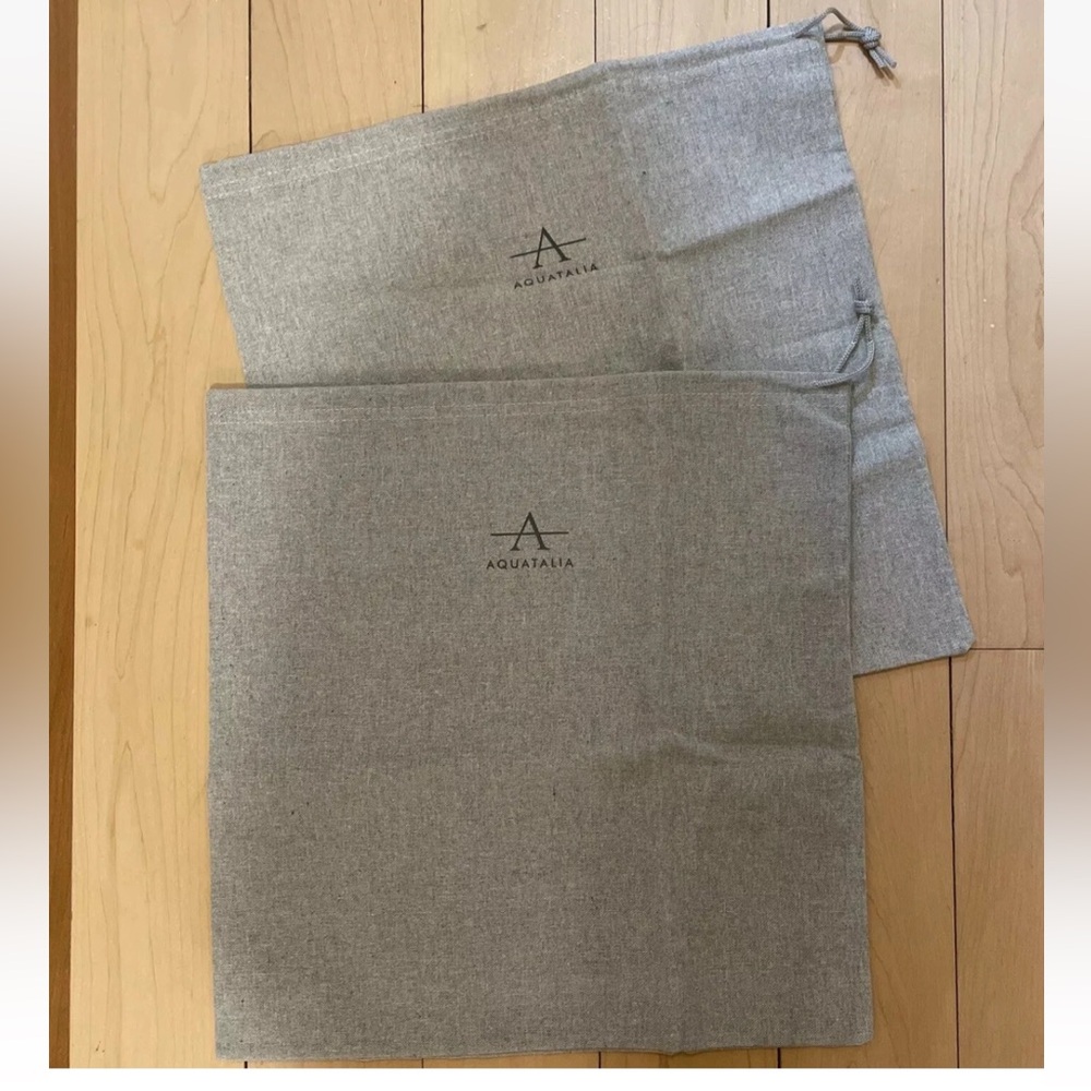 Set of 2 AQUITALIA Logo drawstring Dust Bags Cloth Boots Shoes Handbag reusable.